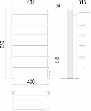 Полка П6 400х650 Электро (quick touch) Полотенцесушитель  TERMINUS Абакан - фото 3