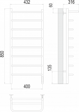 Полка П8 400х850 Электро (quick touch) Полотенцесушитель  TERMINUS Абакан - фото 3