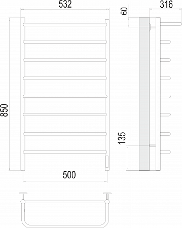 Полка П8 500х850 Электро (quick touch) Полотенцесушитель  TERMINUS Абакан - фото 3