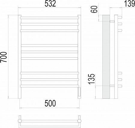 Прато П9 500х700 электро (sensor quick touch) Полотенцесушитель  TERMINUS Абакан - фото 3