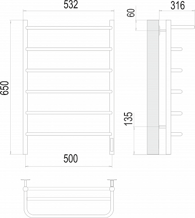 Полка П6 500х650 Электро (quick touch) Полотенцесушитель  TERMINUS Абакан - фото 3